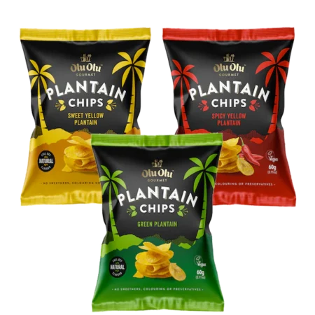 Olu-olu plantain crisps (sweet, red, green)